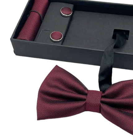 Papion burgundy, Oxford, Set cu butoni si batista [1]