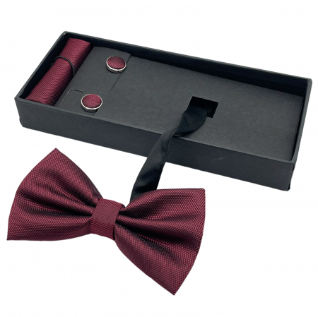 Papioane Uni - Papion burgundy, Oxford, Set cu butoni si batista