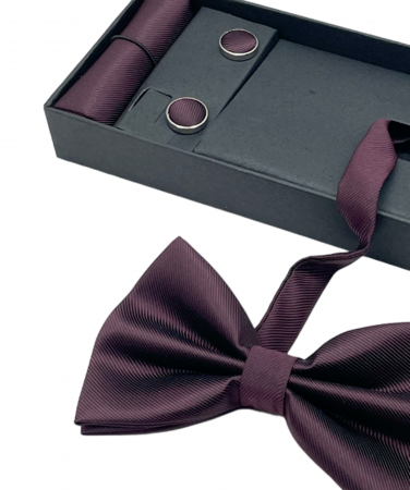 Papion burgundy, MISTERY, Set cu butoni si batista [1]