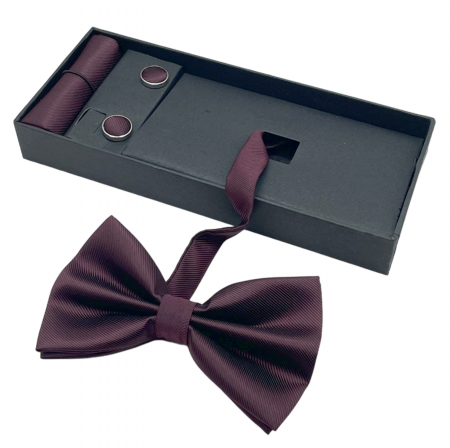 Papion burgundy, MISTERY, Set cu butoni si batista [3]