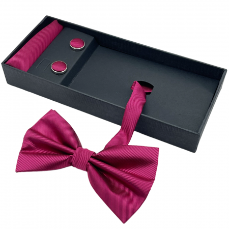 FASHION - Papion roz-fucsia, MISTERY, Set cu butoni si batista