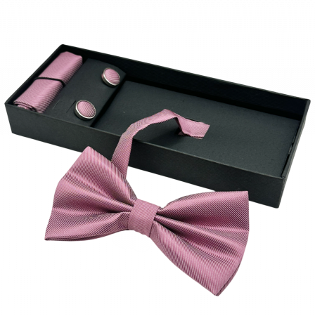 FASHION - Papion roz prafuit, MISTERY, Set cu butoni si batista
