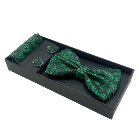Set Papion verde Emerald Paisley cu Butoni si Batista [2]