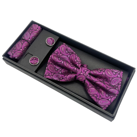 Papion violet cu model paisley, ROYAL, Set cu butoni si batista [2]