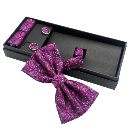 Papion violet cu model paisley, ROYAL, Set cu butoni si batista [1]