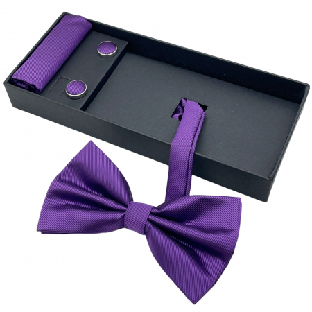 Papioane Uni - Papion violet, MISTERY, Set cu butoni si batista