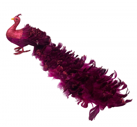 CRACIUN MAGIC - Ornament brad Craciun Paun TWINKLE, Roz Burgundy, 70cm
