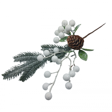 Ornament Craciun cu crenguta brad CONE, Alb, 30cm [1]