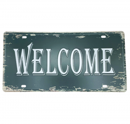 Obiecte Decorative - Placa metalica WELCOME, Verde, 30x15cm