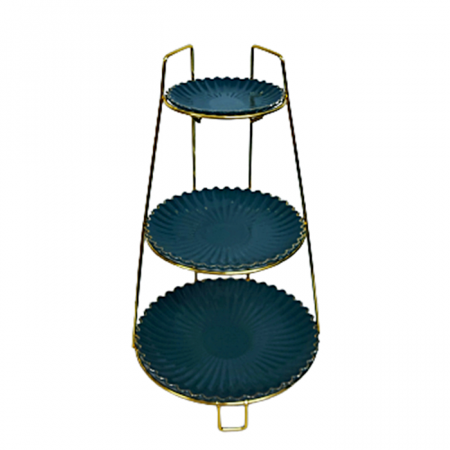 Fructiere & Cosuri Decorative - Platou servire supraetajat EDWARD, 3 niveluri, Verde, Portelan