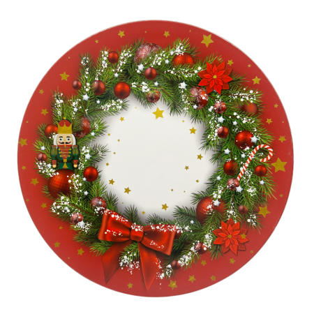 SERVIRE & DECORARE MASA CRACIUN - Platou de Crăciun roșu cu coroniță și soldățel – decor festiv pentru masă