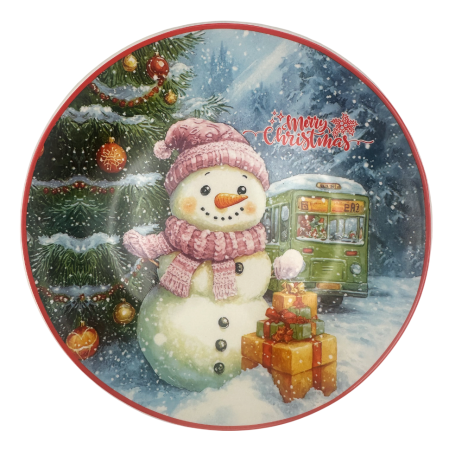 SERVIRE & DECORARE MASA CRACIUN - Platou Ceramica - Decor Om de Zapada MERRY CHRISTMAS