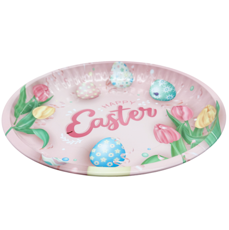 Platou decorativ Paste HAPPY EASTER, Metal, 26 cm [1]