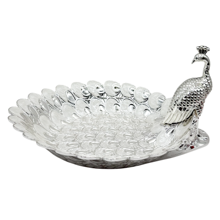 Platou decorativ SILVER PEACOCK - paun decor masa elegant [2]