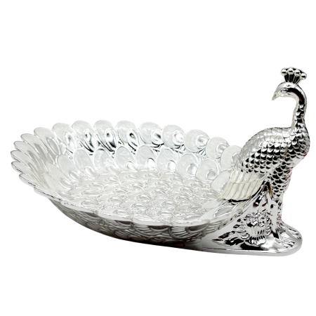 Fructiere & Cosuri - Platou decorativ SILVER PEACOCK - paun decor masa elegant