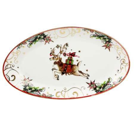 SERVIRE & DECORARE MASA CRACIUN - Platou Oval cu Ren si motive festive SEASON - Decor Crăciun