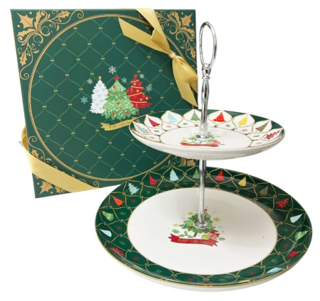 Platou prajituri – Model Braduti DIAMOND, 2 niveluri, Portelan [2]