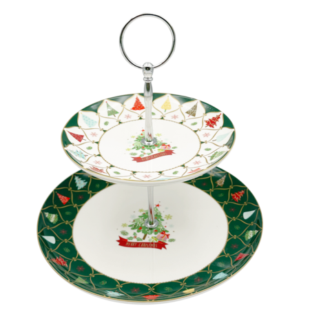 Platouri & Tavi - Platou prajituri – Model Braduti DIAMOND, 2 niveluri, Portelan