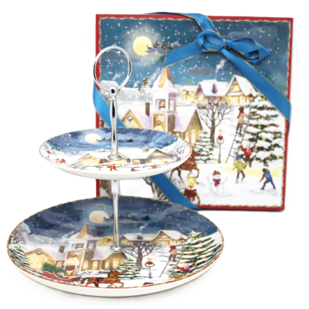 Platou prajituri – Model Peisaj de Iarna SEASON, 2 niveluri, Portelan [1]