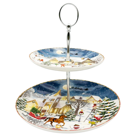 Platou prajituri – Model Peisaj de Iarna SEASON, 2 niveluri, Portelan [2]