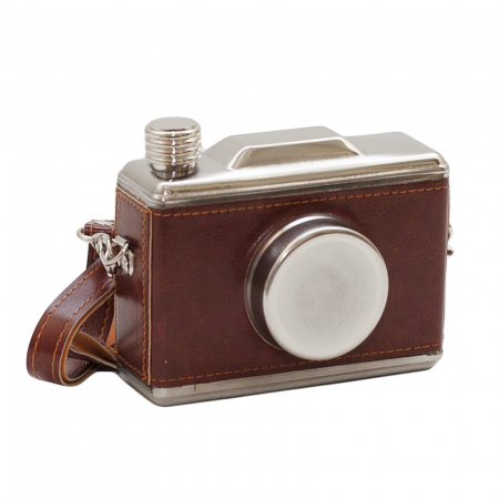 Pahare si Accesorii Bar - Plosca inox CAMERA FLASK, 325ml, Husa maro