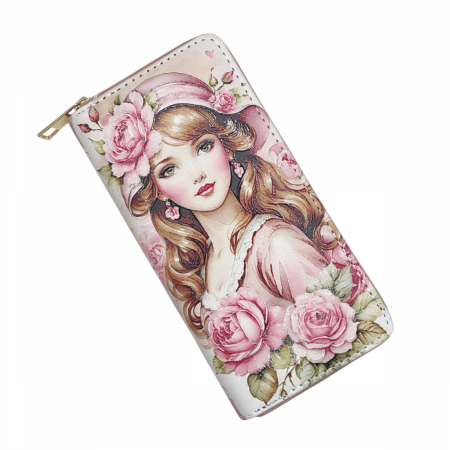 Portofele Dama - Portofel compact NICOLE cu fermoar, Roz, 19cm