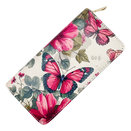 Portofele Dama - Portofel dama BLUSH, Cu fluturi si flori roz