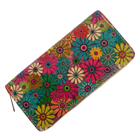 Portofele Dama - Portofel dama Vintage BLOOM cu flori, Din pluta