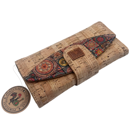 Portofele Dama - Portofel damă din plută naturală EVORA cu capsa - model mandala