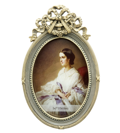 Rame & Albume Foto - Ramă foto ovală vintage crem-gri 13x18 cm – model elegant