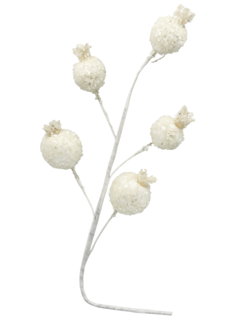 MAGIE DE CRACIUN - Ramură albă cu rodii din paiete