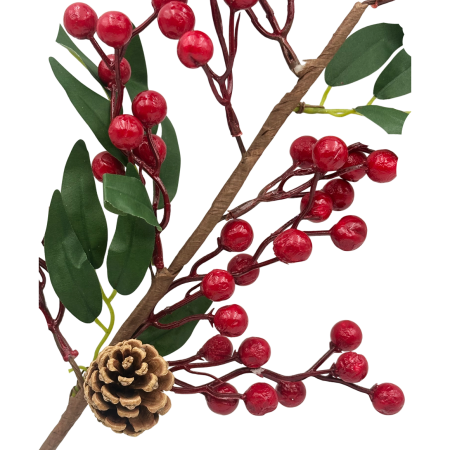 Ramură decorativă cu boabe roșii și con de brad BEAUTY [2]