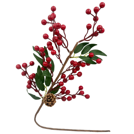 CRENGUTE & PICK-URI - Ramură decorativă cu boabe roșii și con de brad BEAUTY