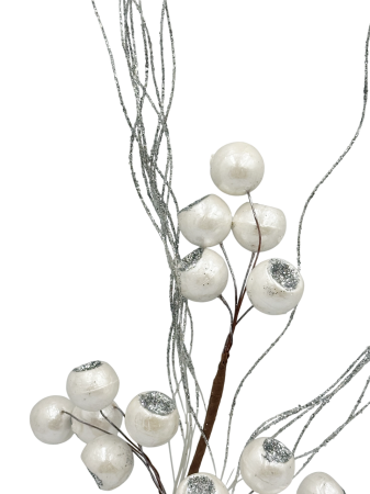 Ramură decorativă alb-argintie cu bobițe și sclipici PEARL [1]