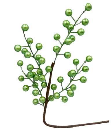 Colectia Dulce De Craciun - Ramura decorativa cu bobite verzi sidefate PEARL