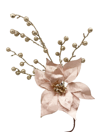 Ramura decorativa cu bobite si craciunita NICOLE, Roz/ Sampanie, 18x50cm [1]