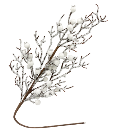 GLOBURI & FLORI DE BRAD - Ramură decorativă cu bobițe albe și efect de zăpadă BELLE, 60cm