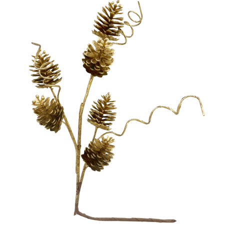 GLOBURI & FLORI DE BRAD - Creanga decorativa cu conuri CHARM, Auriu