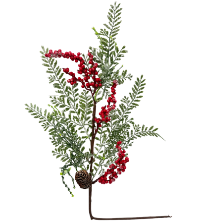 CRENGUTE & PICK-URI - Crenguță decorativă cu boabe roșii și con