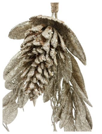 Ornament con de brad cu frunze și paiete GLAM [1]