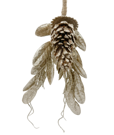 Colectia Sampanie & Crem & Ivoire - Ornament con de brad cu frunze și paiete GLAM