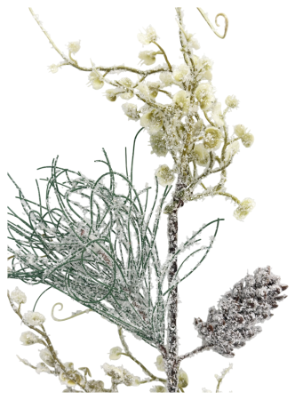 Ramură decorativă de iarnă cu con, flori și bobite ninse FREEZY, 50cm [3]