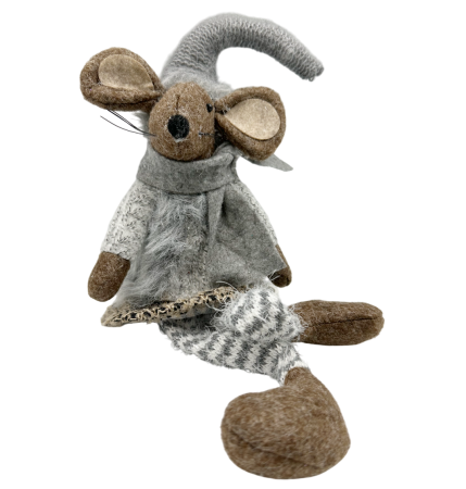 Jucarii De Plus & Pusculite - Șoricel decorativ cu căciulă tricotată și fular FUNNY, 35cm