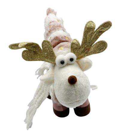 Ren decorativ roz pudrat cu coarne aurii și eșarfă albă [1]