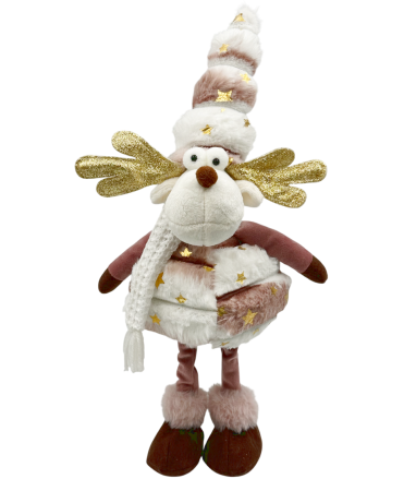 MAGIE DE CRACIUN - Ren decorativ roz pudrat cu accente aurii și căciulă înaltă