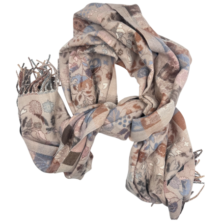 Saluri & Fulare - Esarfa reversibila VINTAGE BLOOM – Sal jaquard Bej inchis