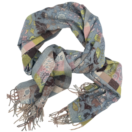 Saluri & Fulare - Sal jaquard VINTAGE BLOOM – Esarfa reversibila bleu
