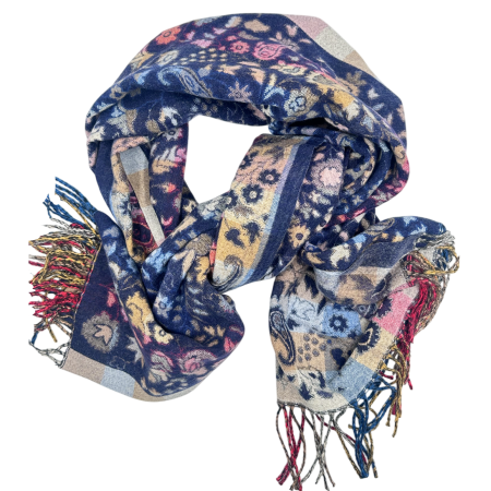 Saluri & Fulare - Sal jaquard VINTAGE BLOOM – Esarfa reversibila Bleumarin