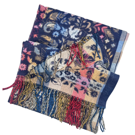 Sal jaquard VINTAGE BLOOM – Esarfa reversibila Bleumarin [1]