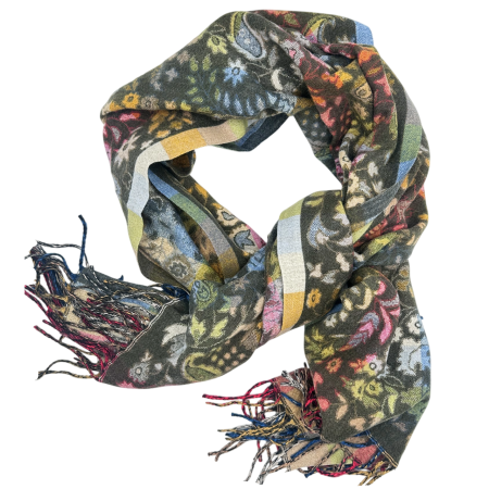 Saluri & Fulare - Sal jaquard VINTAGE BLOOM – Esarfa reversibila verde